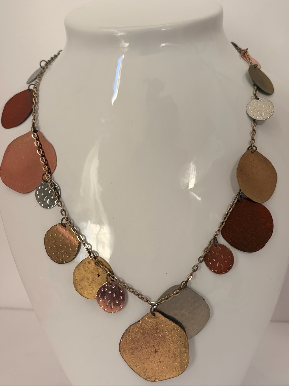 Gold-Tone Multi Disc Pendant Necklace in Brown and Gold - Unbranded
